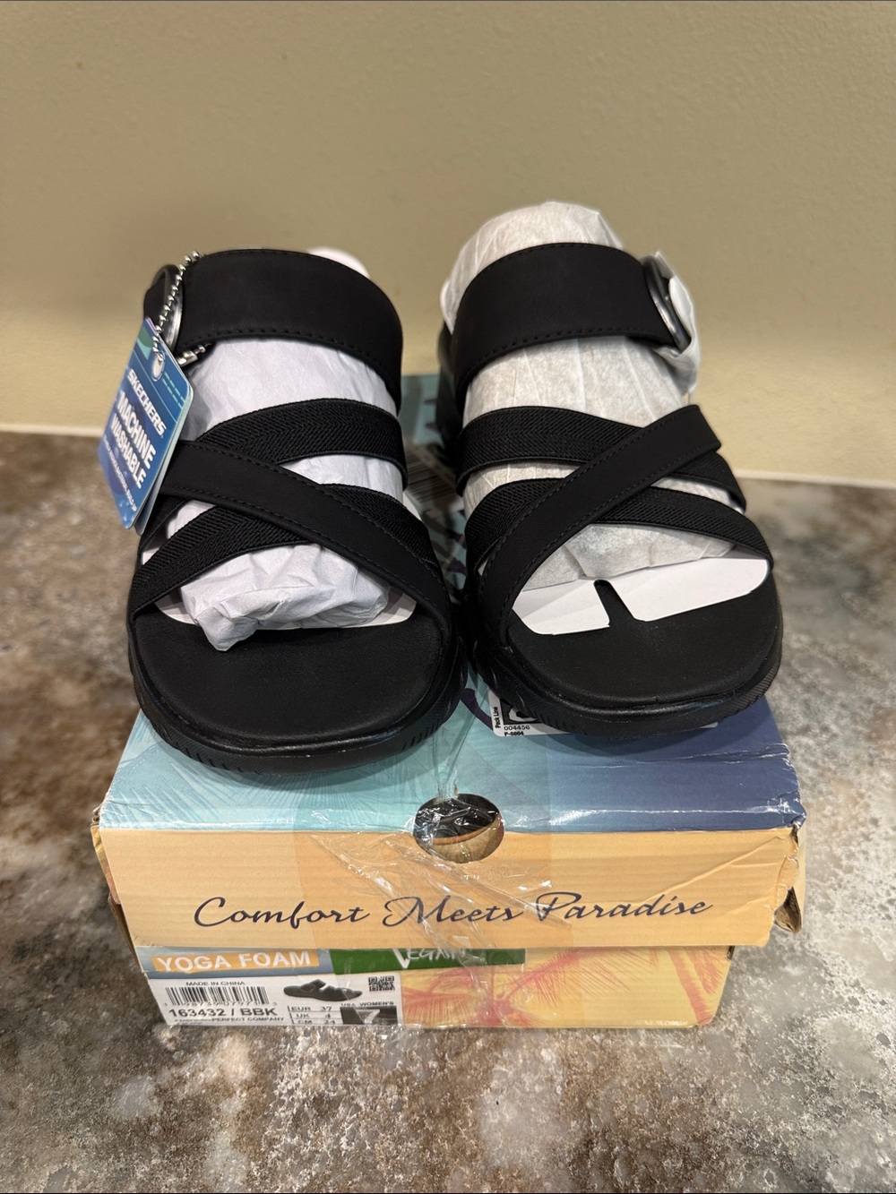 Skechers Black Women's Cross-Strap Comfort Sandals